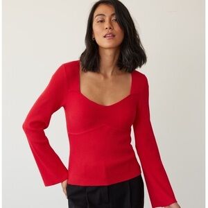 Bustier Effect Bodycon Sweater with Long Pagoda Sleeves NWT